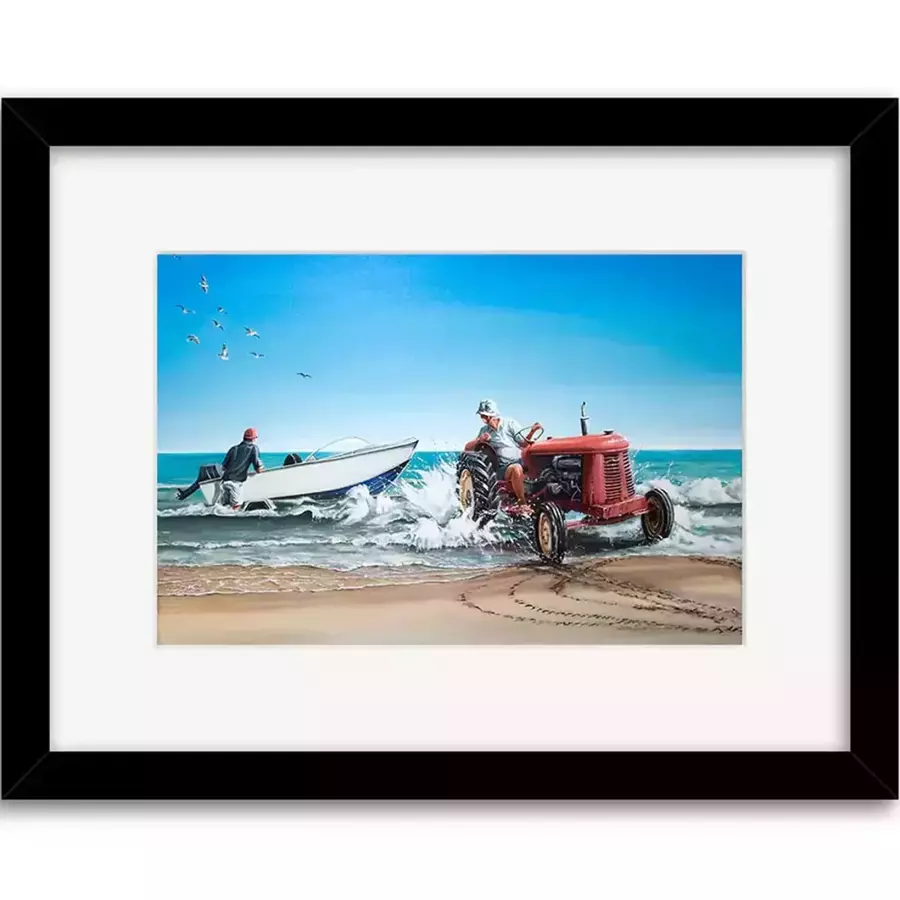 Launching the Boat - A4 Print - Graham Young - FRAMED